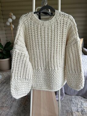 Topshop Cream Chunky Crewneck Sweater